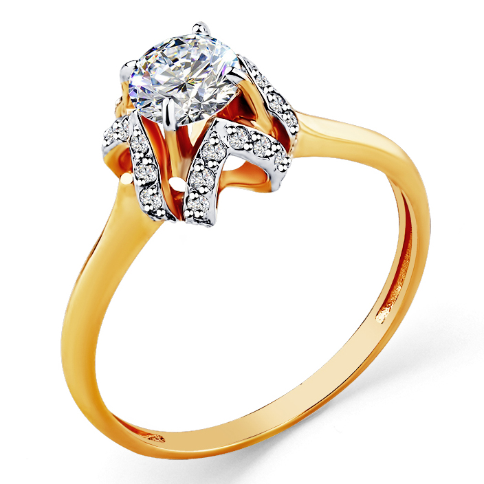 Кольцо, золото, фианит (циркон, цирконий), красный, 001-0395-0001-011
